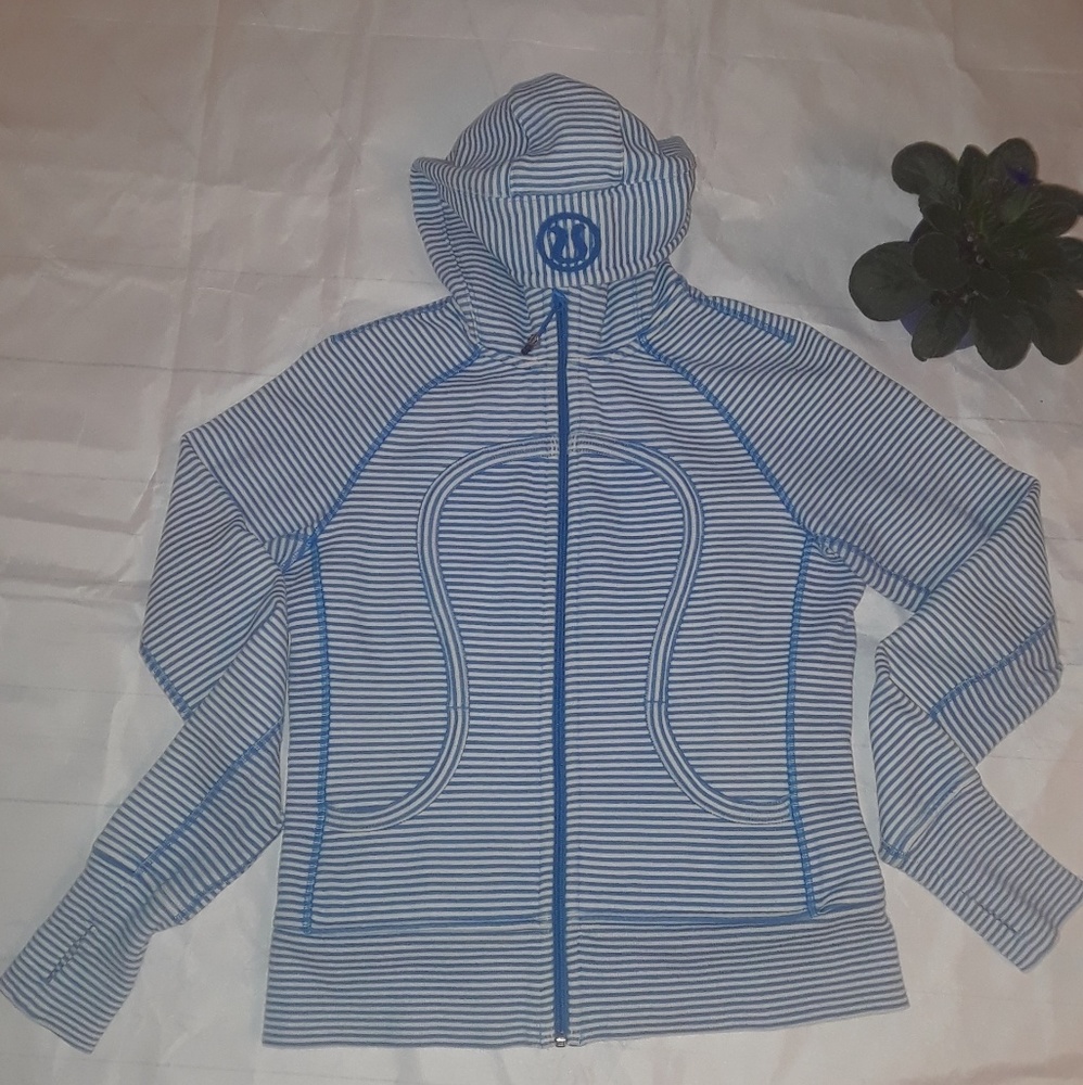 lululemon athletica Blue and White Striped Zip Hoodie